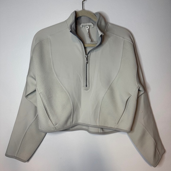 Lululemon Mixed Fabric Half Zip Pullover Scuba Style Sweatshirt Crop Relaxed - Picture 1 of 6
